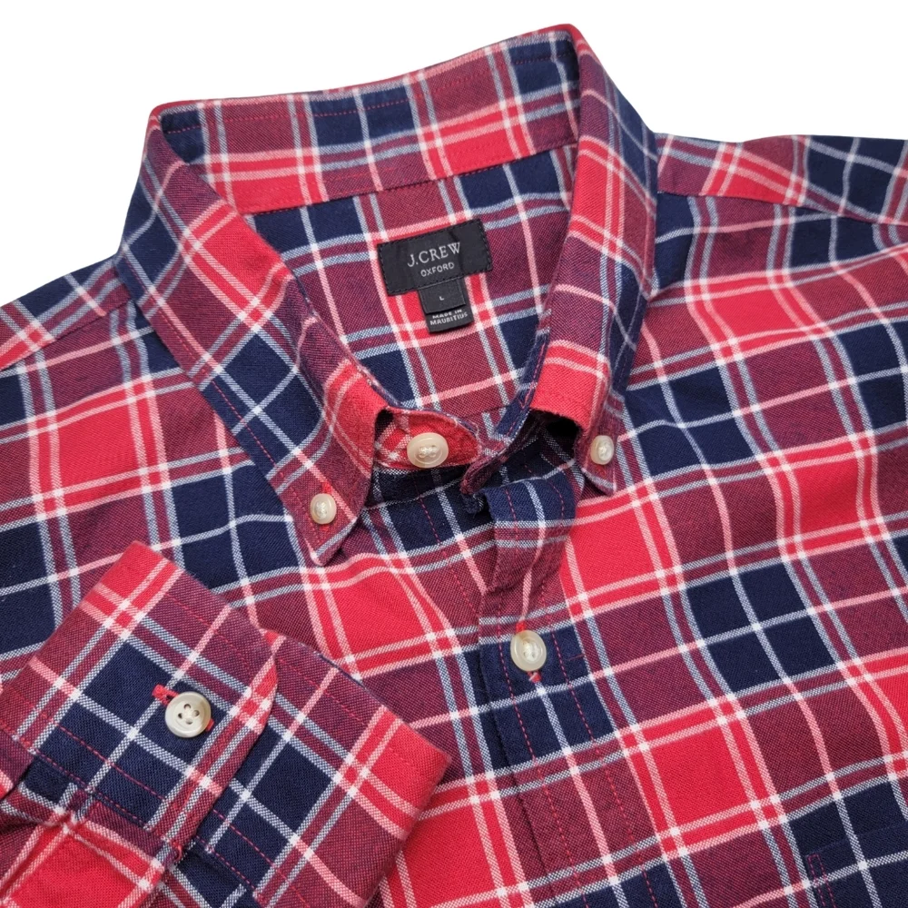 J. Crew Oxford Red & Navy Plaid Button Down L